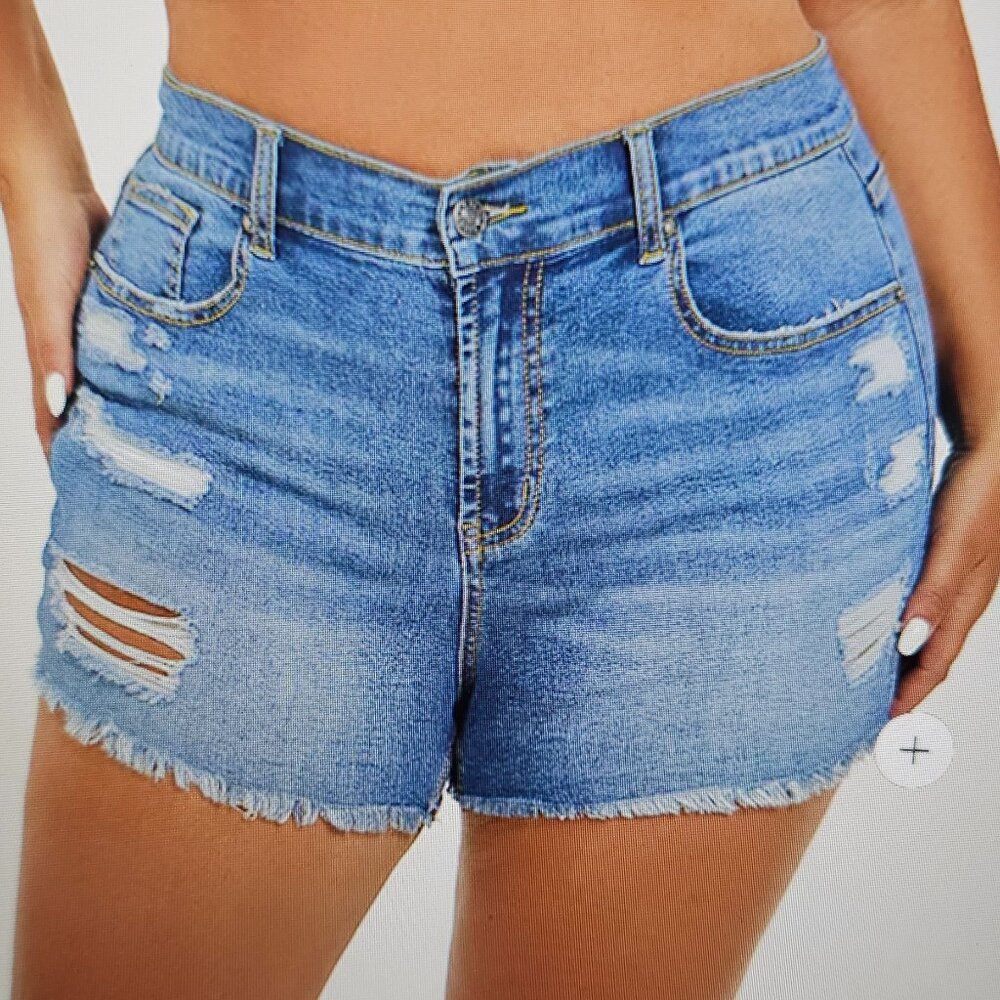 VIP Plus Dark Blue Ripped Raw Cut Denim Shorts 14/16-1Xl